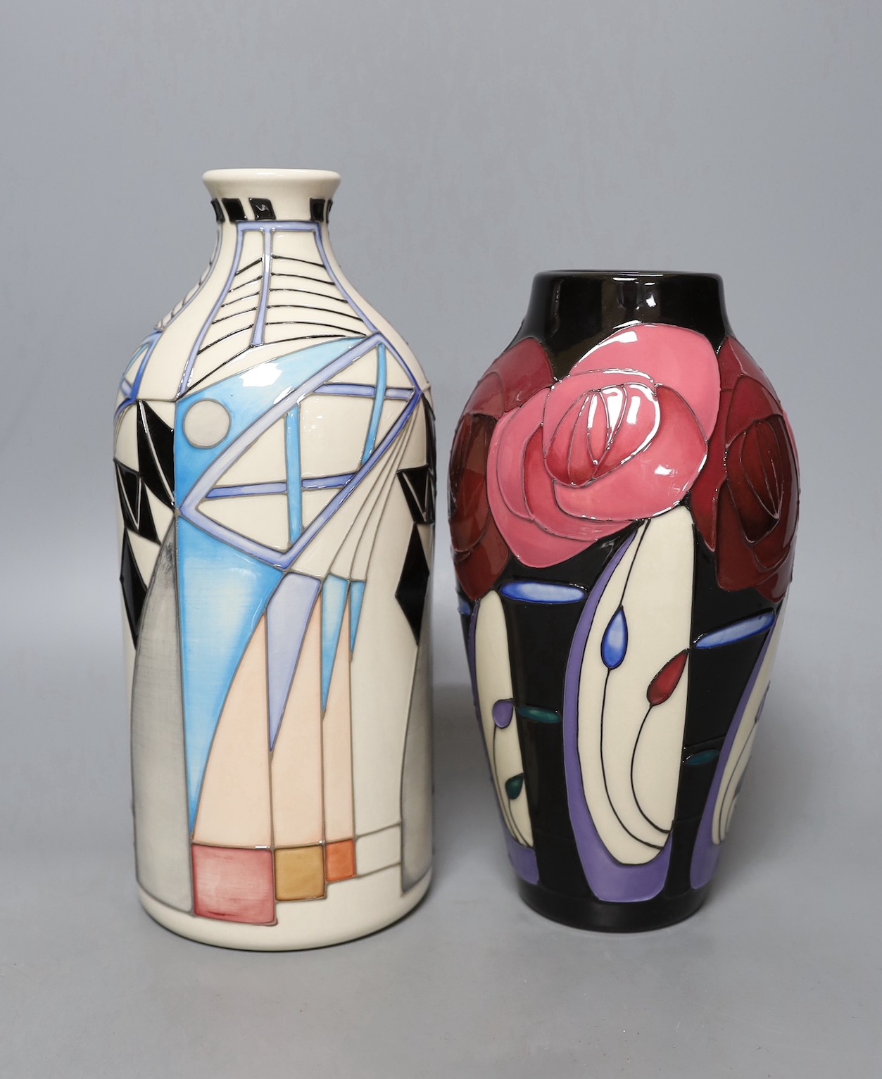 A Moorcroft Mackintosh design vase and a Moorcroft St Pancras Arches of Blue vase, 24cm